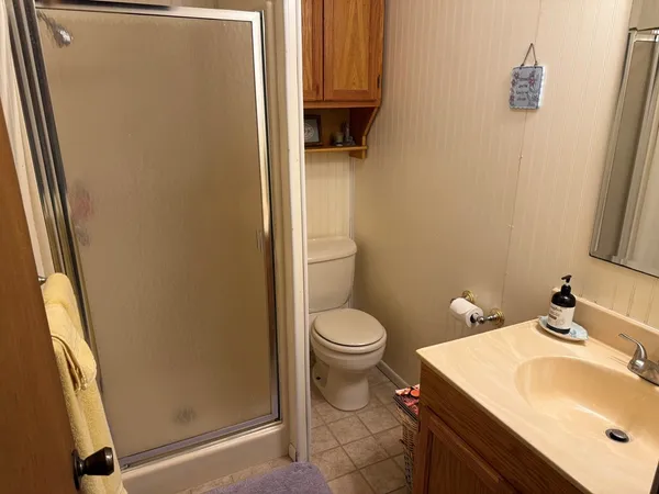 a bathroom with a sink a toilet and a mirror