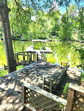 a view of a swimming pool with an outdoor space