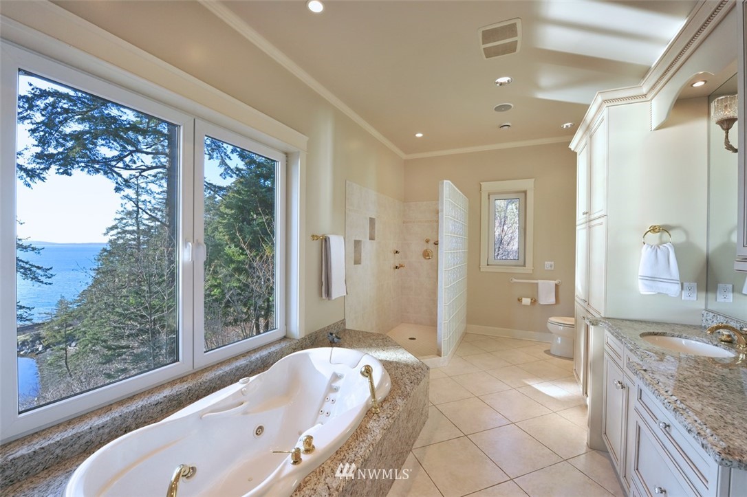 732 Fieldston Road Bellingham, WA 98225 - Photo 13 of 25 a bathroom with a granite countertop tub sink and mirror