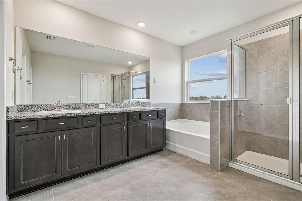 3827 Sunny Spring Street Plant City, FL 33565 - Photo 33 of 57 a spacious bathroom with a granite countertop sink mirror and bathtub