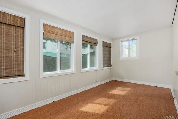 a view of a room with a window