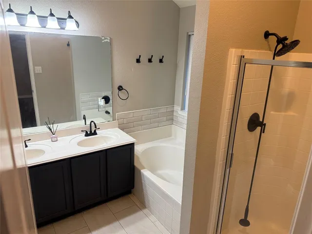 a bathroom with a sink a mirror and a bathtub