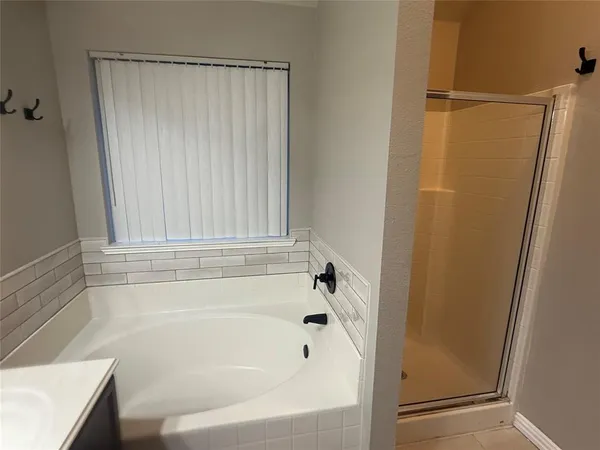 a bathroom with a bathtub