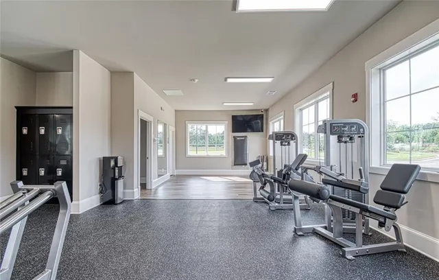 a view of a room with gym equipment