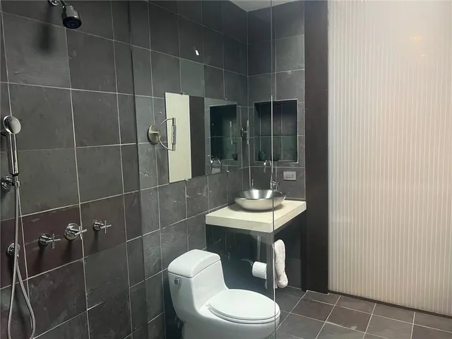 a bathroom with a toilet a sink and mirror