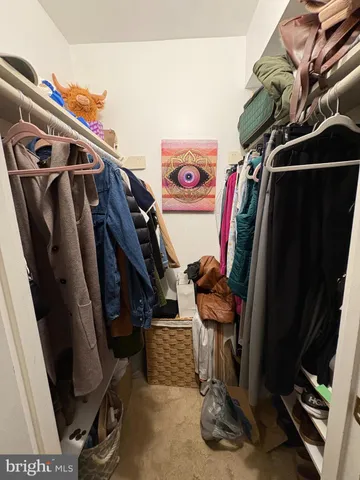 a view of walk in closet with clothes and shoes