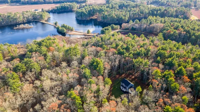 a backyard of a house with lots of green space and trees all around