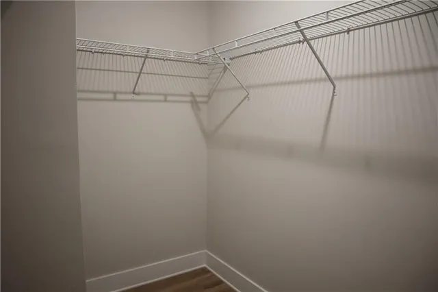 a view of a room with racks on the wall