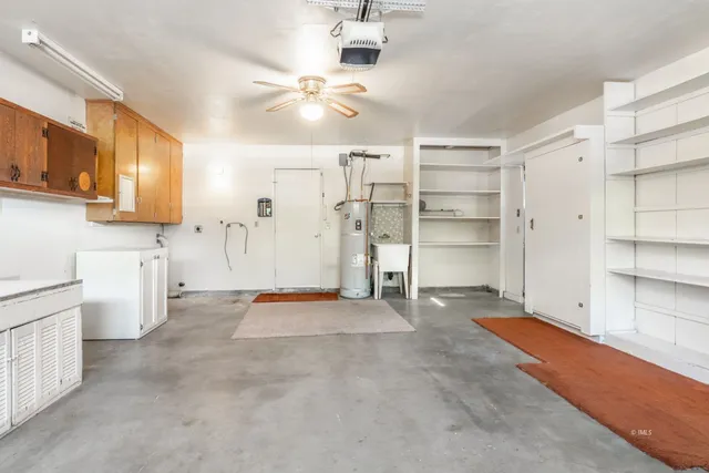 a view of a room with shelves