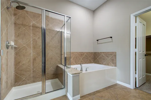 a bathroom with a bathtub and a shower