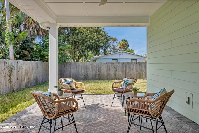 a view of a chairs and table in the patio