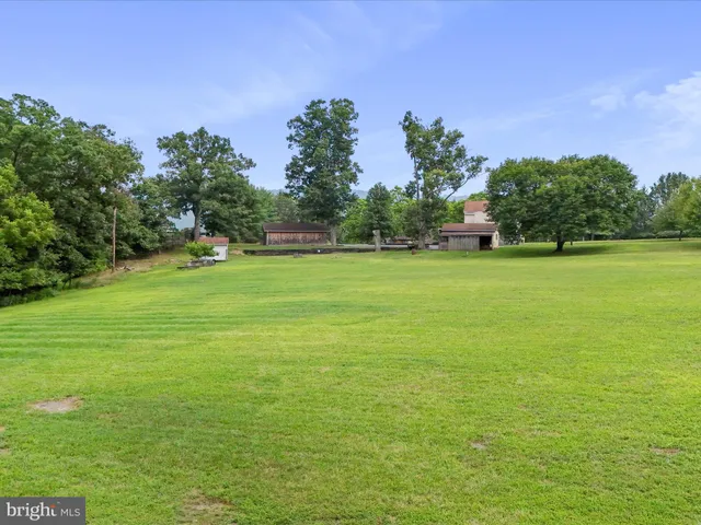 a view of a big yard with an trees