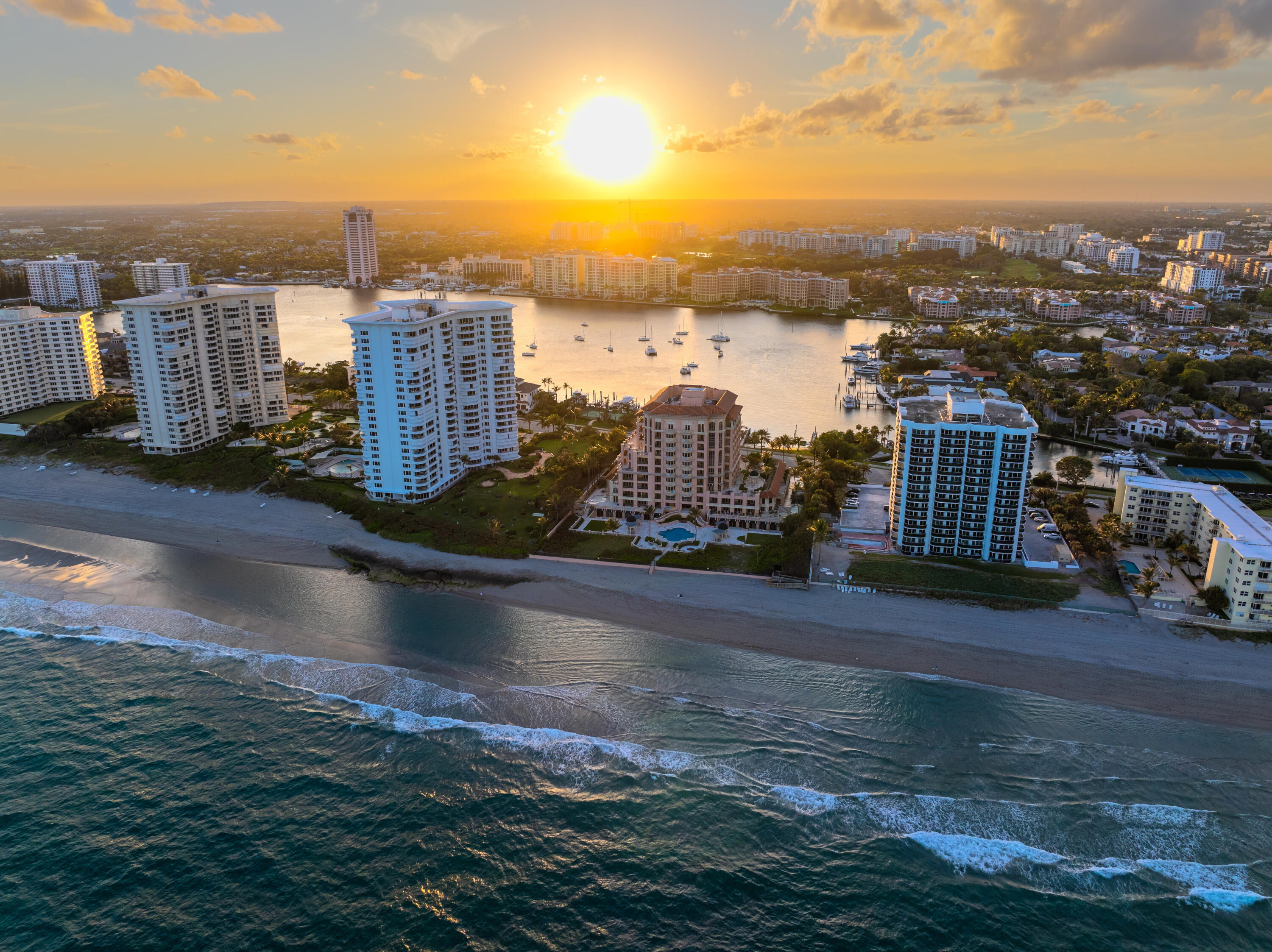 400 South Ocean Boulevard, Unit R25 Boca Raton, FL 33432 - Photo 39 of 56 SUNSET AERIAL VIEW