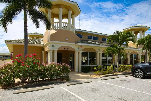 front view of a building with a street view
