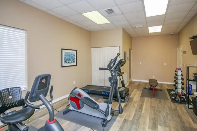 a view of a room with gym equipment