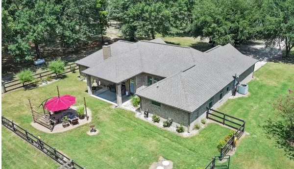 an aerial view of a house