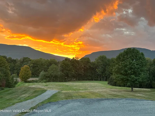 a view of a big yard with large trees