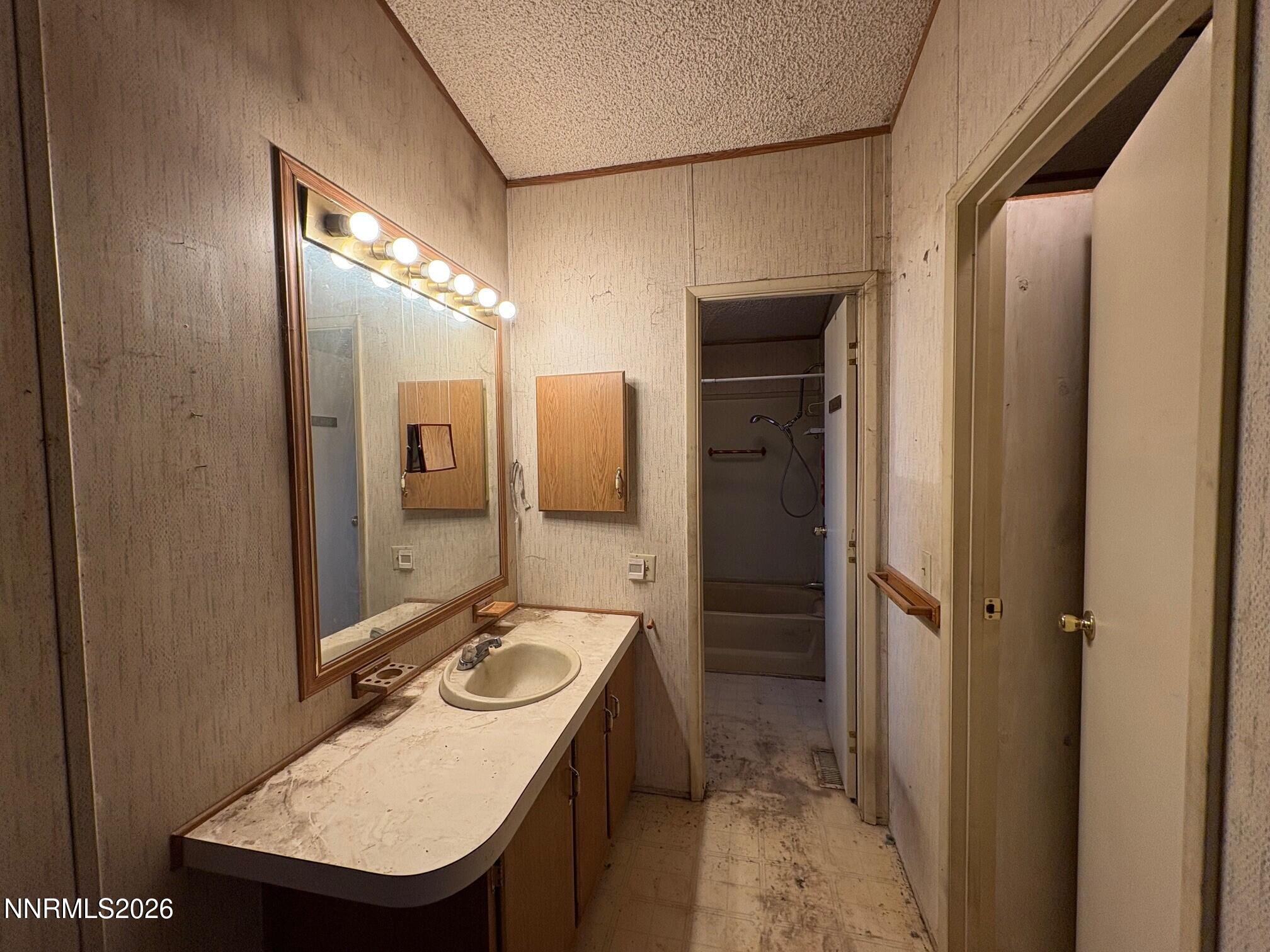 347 Short Avenue Sun Valley, NV 89433 - Photo 19 of 29 a bathroom with a sink a mirror and a shower