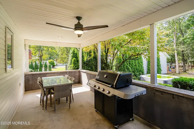 a view of a yard with plants and trees