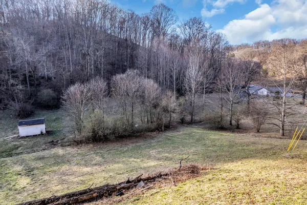 a view of a backyard of the house