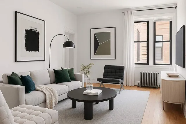 a living room with furniture and a window