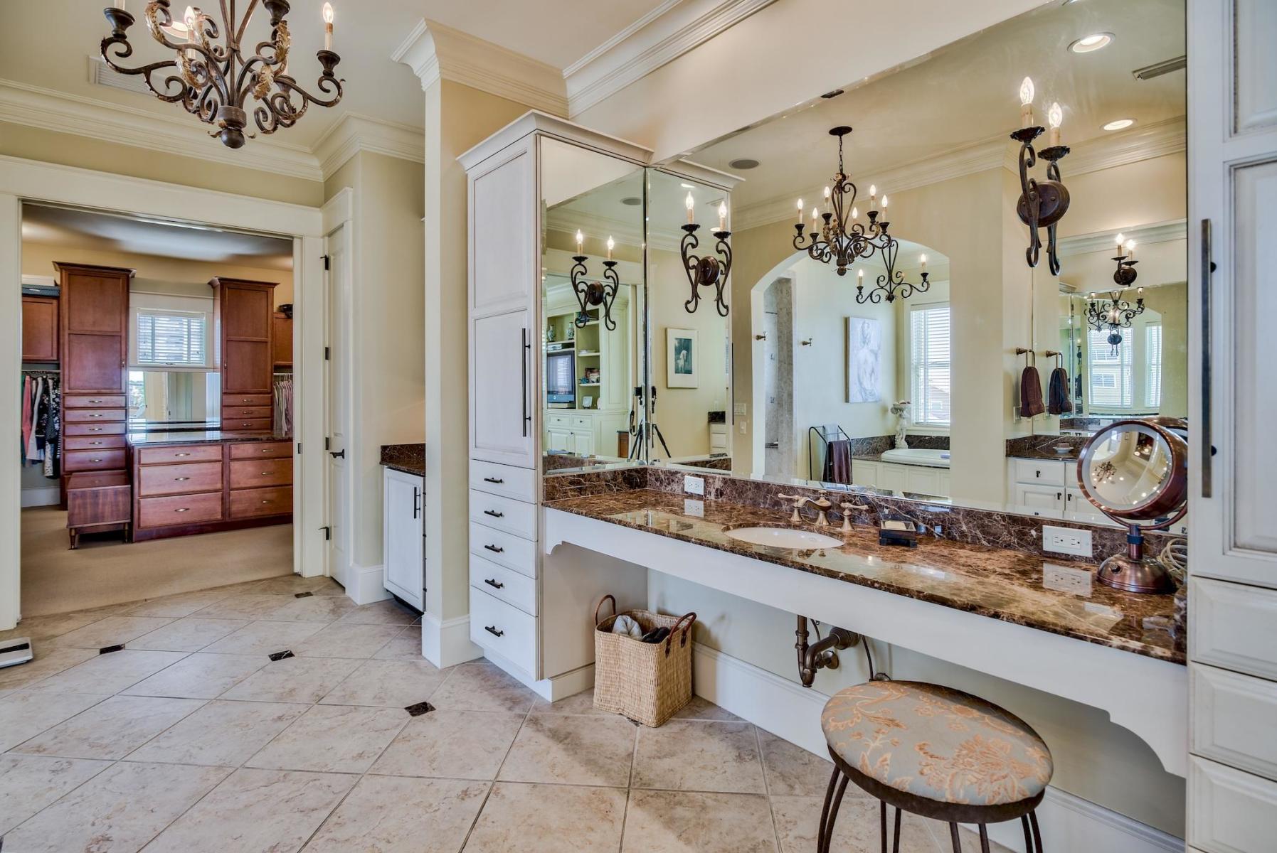 216 Sandtrap Road Miramar Beach, FL 32550 - Photo 33 of 58 a bathroom with a granite countertop sink mirror and vanity