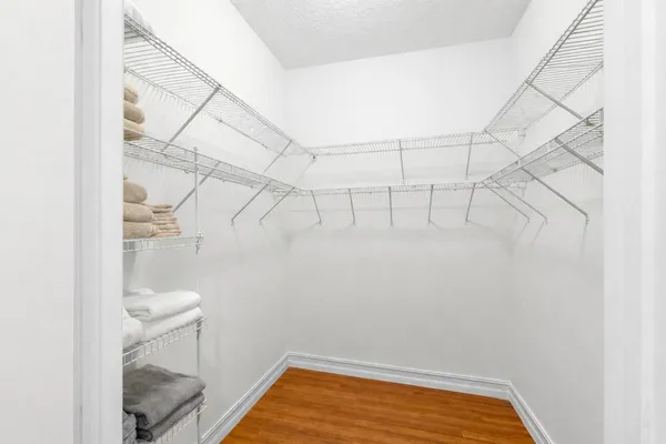 a view of a room with racks on the wall