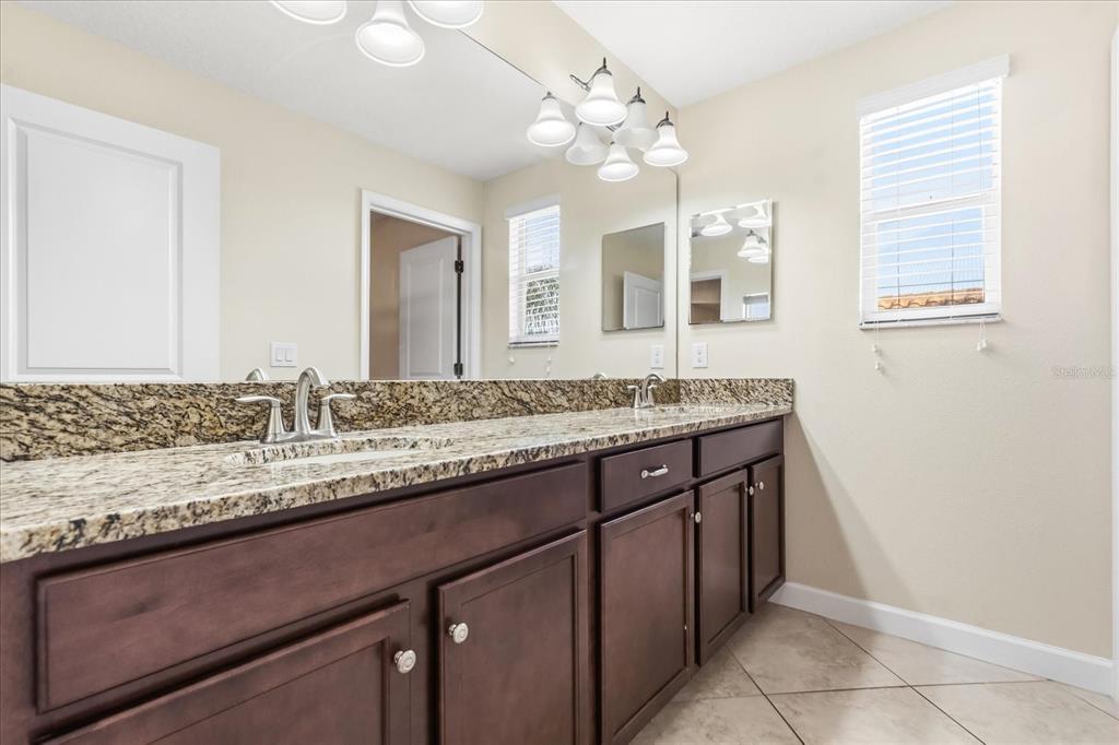12036 Cardinal Flower Drive Riverview, FL 33579 - Photo 20 of 37 a bathroom with a granite countertop sink and a mirror