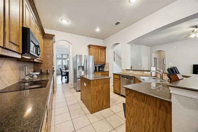 a kitchen with lots of counter top space