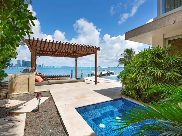 a view of a backyard with sitting area