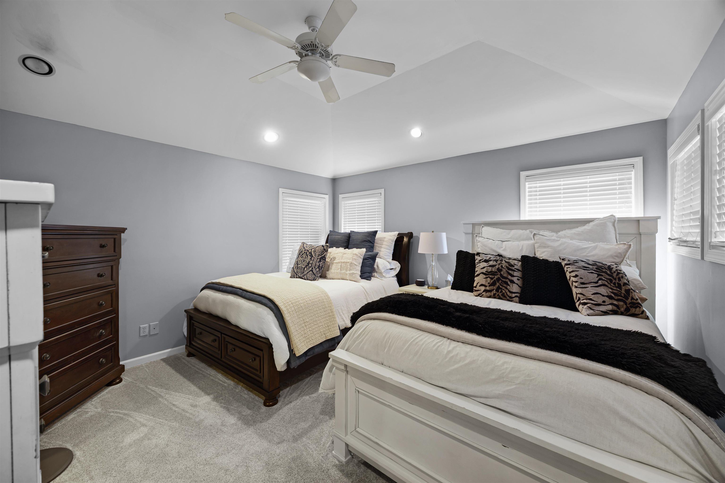 228 Chickasaw Trace Cherokee, AL 35616 - Photo 10 of 27 Bedroom with a ceiling fan, recessed lighting, light carpet, and multiple windows
