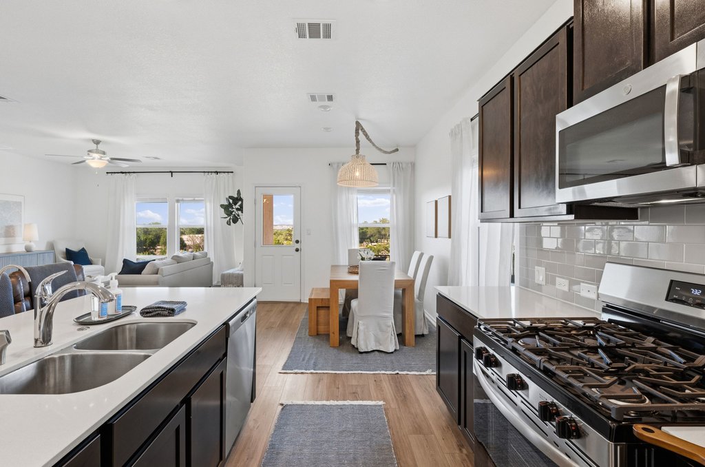 1233 Sweetspire Street Leander, TX 78641 - Photo 37 of 40 An open concept floorplan connects a well-appointed primary kitchen with dining and living areas, offering abundant natural light. Wait until you see the guest suite!