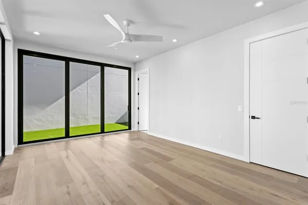 a view of small space with wooden floor