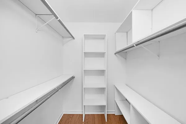 a view of an empty walk in closet
