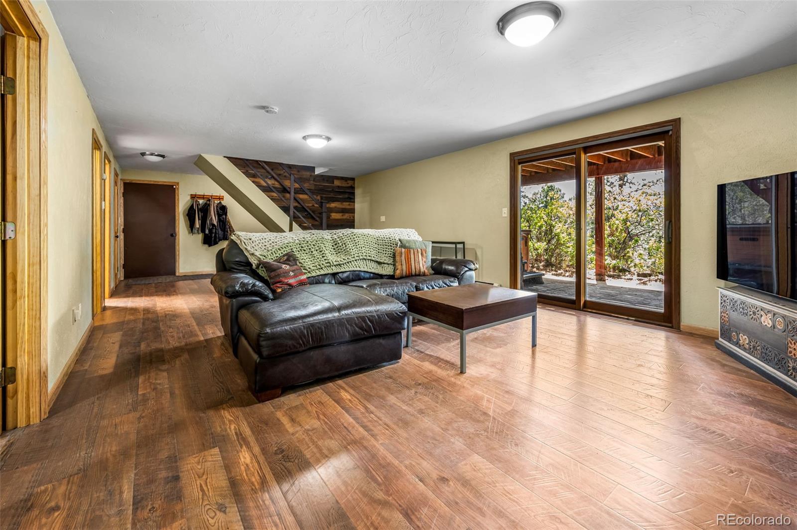 30315 Lone Spruce Road Evergreen, CO 80439 - Photo 21 of 48 a living room with furniture and a flat screen tv