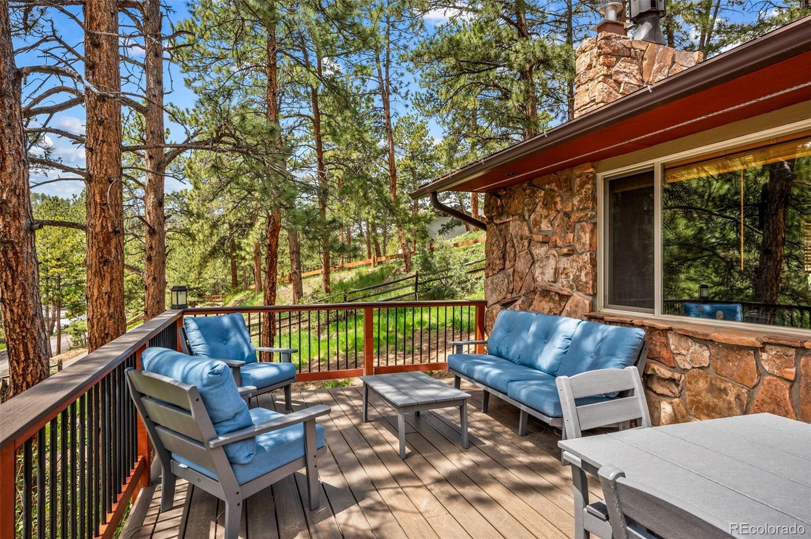 30315 Lone Spruce Road Evergreen, CO 80439 - Photo 29 of 48 a roof deck with couches and wooden floor