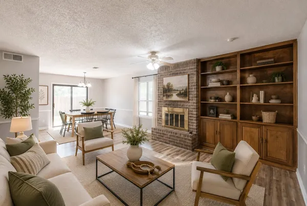 a living room with furniture