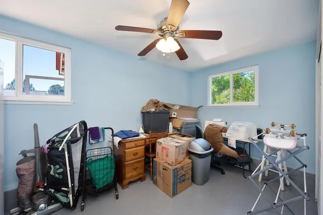 a room with a workspace