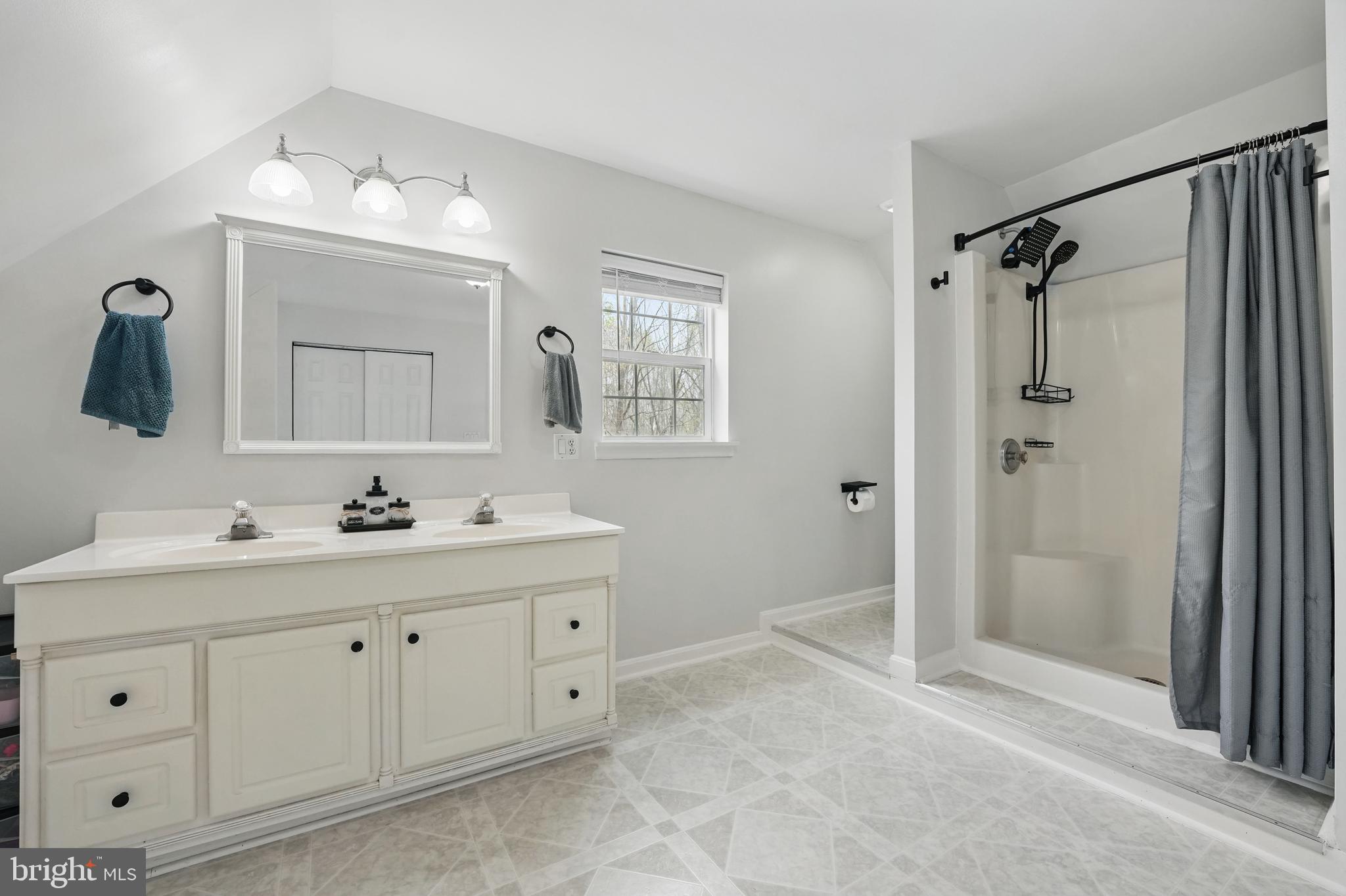 17307 Corder Road Elkwood, VA 22718 - Photo 15 of 20 a bathroom with a double vanity sink mirror and shower