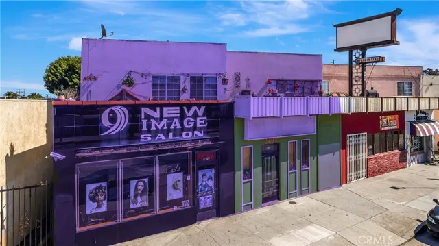 a front view of a building with street