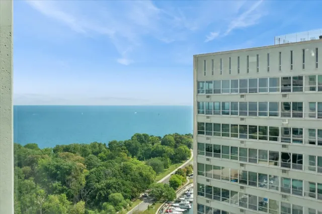 a view of a building with lake view
