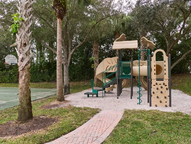 a view of a park with slide