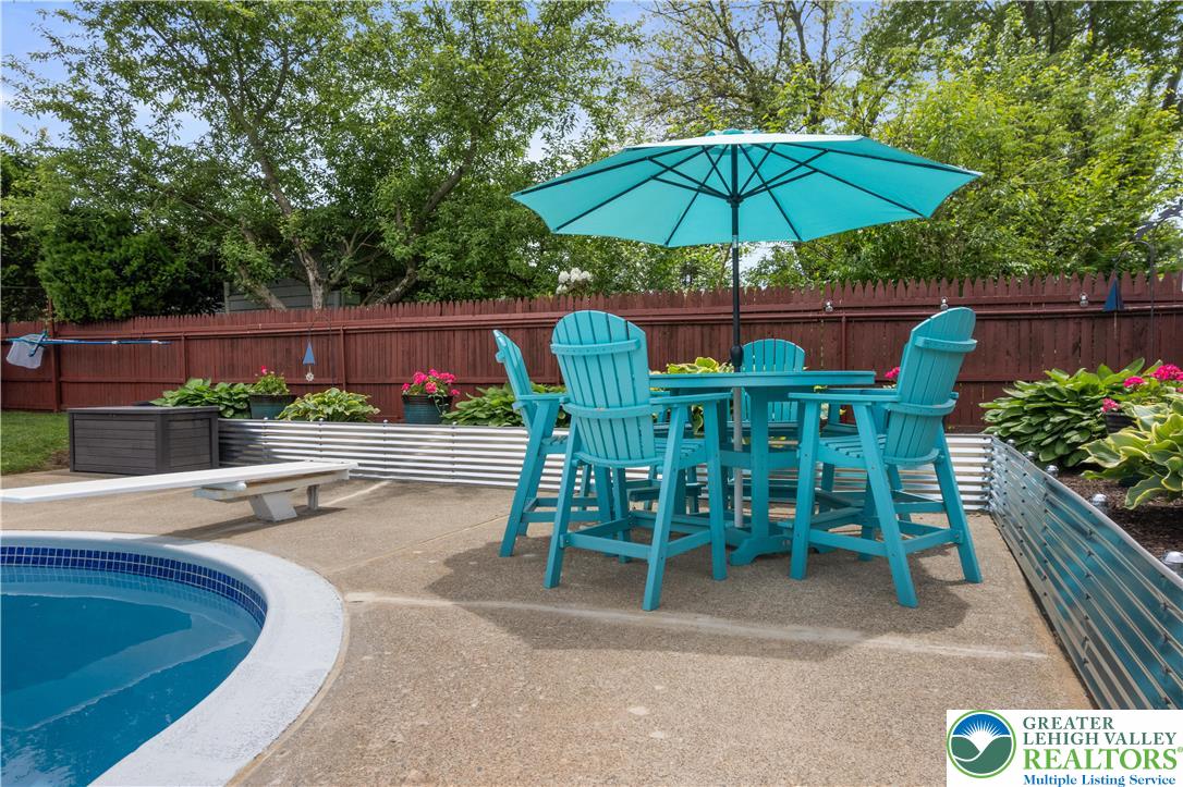 3340 Bridlepath Road Easton, PA 18045 - Photo 38 of 52 a view of a chairs and table under an umbrella in the patio