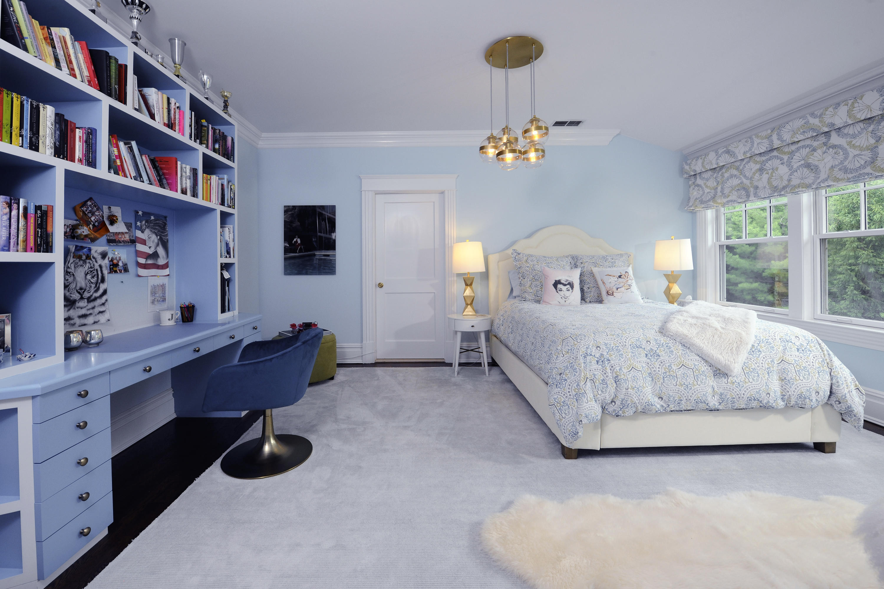 3 Hycliff Road Greenwich, CT 06831 - Photo 17 of 31 a bedroom with a bed furniture a desk and a book shelf