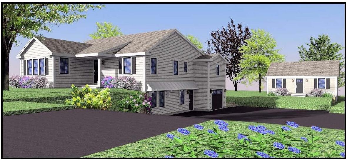 a front view of a house with a garden