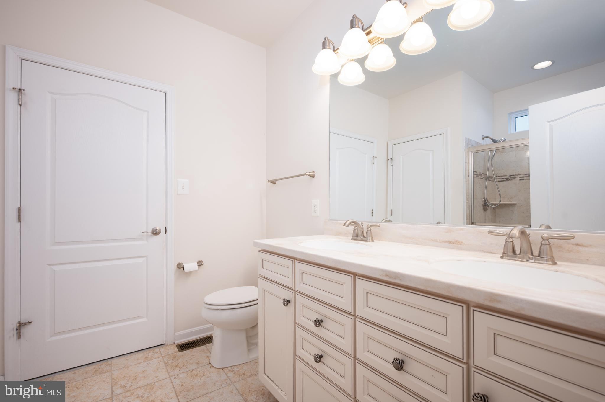 173 Silver Maple Road Middletown, DE 19709 - Photo 20 of 36 a bathroom with a granite countertop sink a toilet and a mirror