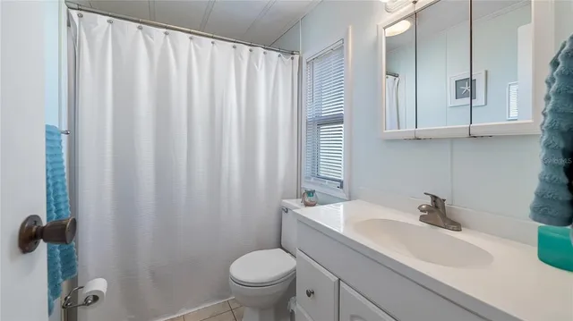 a bathroom with a sink a toilet and shower curtain