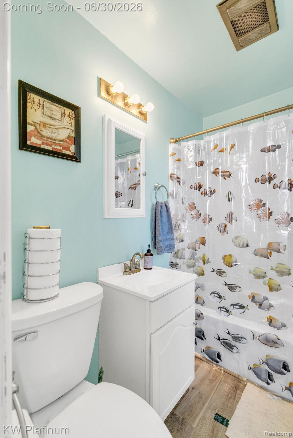 2235 South Lake Shore Road Harbor Beach, MI 48441 - Photo 74 of 99 Bathroom featuring a white vanity with integrated sink, chrome-finish faucet, and coordinating toilet