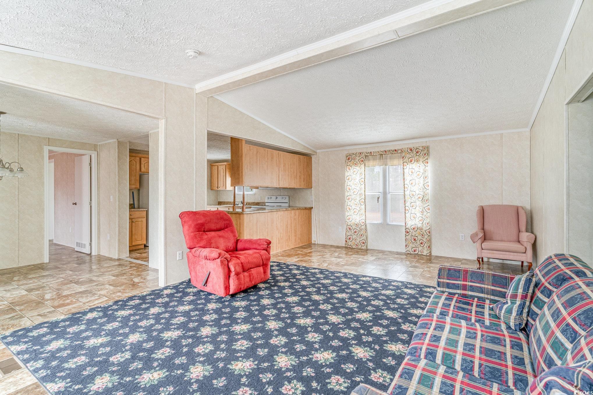 16048 Choppee Road Hemingway, SC 29554 - Photo 11 of 37 Living area with visible vents, vaulted ceiling, a