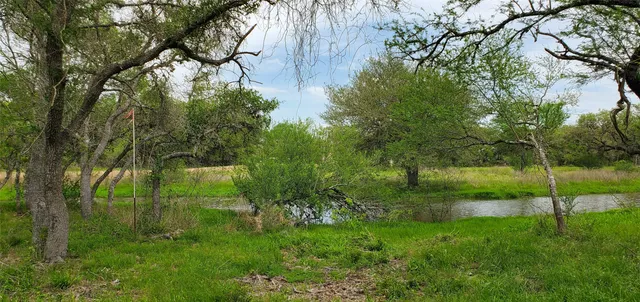a view of green field with trees in the background